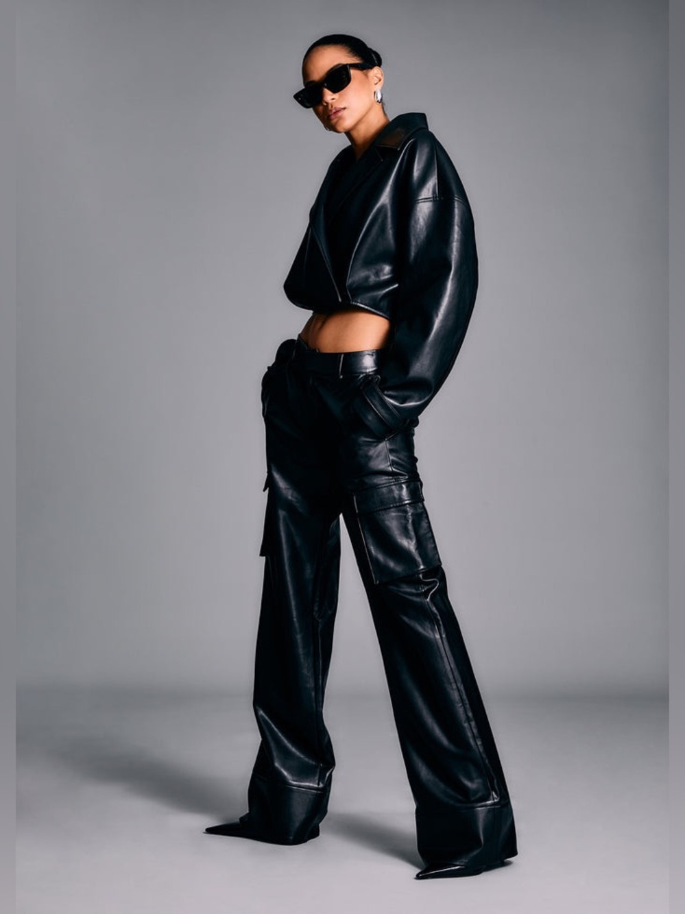 NWT SER.O.YA FIFER VEGAN LEATHER WIDE LEG MID RISE CARGO PANT size small